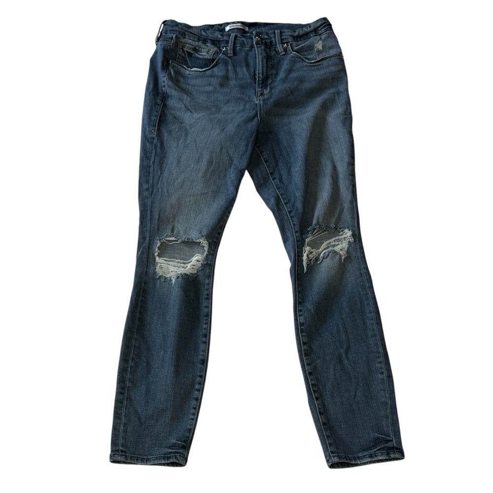 Good American Good Legs Crop Light Wash Denim Distressed Jeans Woman's Size 10